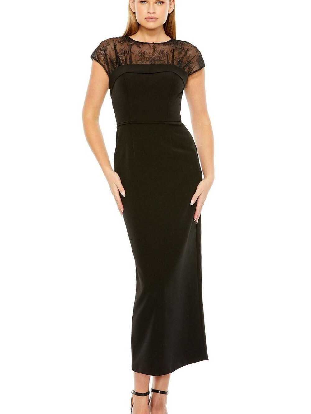 Mac Duggal Elegant Black Lace-Yoke Maxi Dress Size 2 NWT